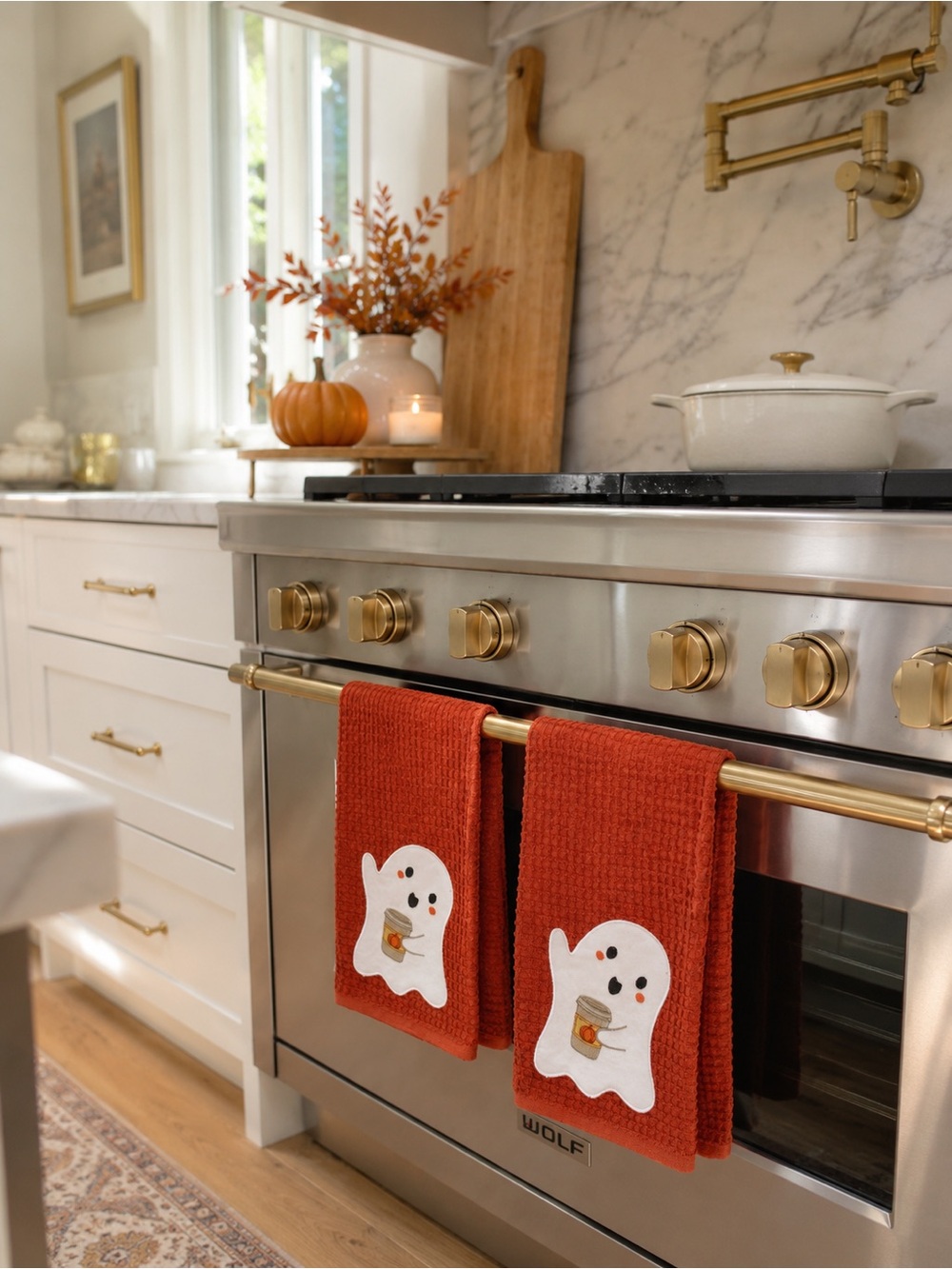 Cupcakes & Cashmere Halloween Ghost Pumpkin Spice Kitchen Towels Set of 2 NWT